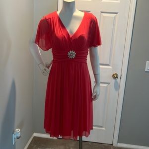 NWT Cocktail Coral Chiffon Dress Flutter Open Sleeves